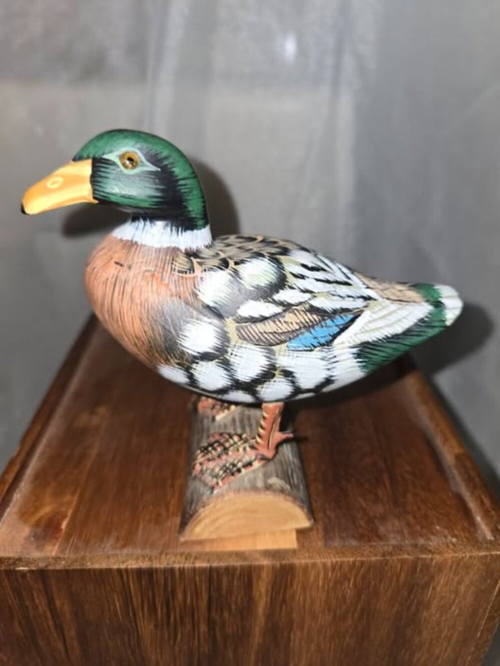 VTG Mallard Green Head Duck Figurine Hand Carved & Painted Wood